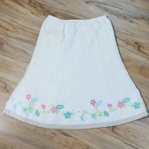 🔥Sigrid Olsen Cream Embroidered Floral Linen Skirt Medium